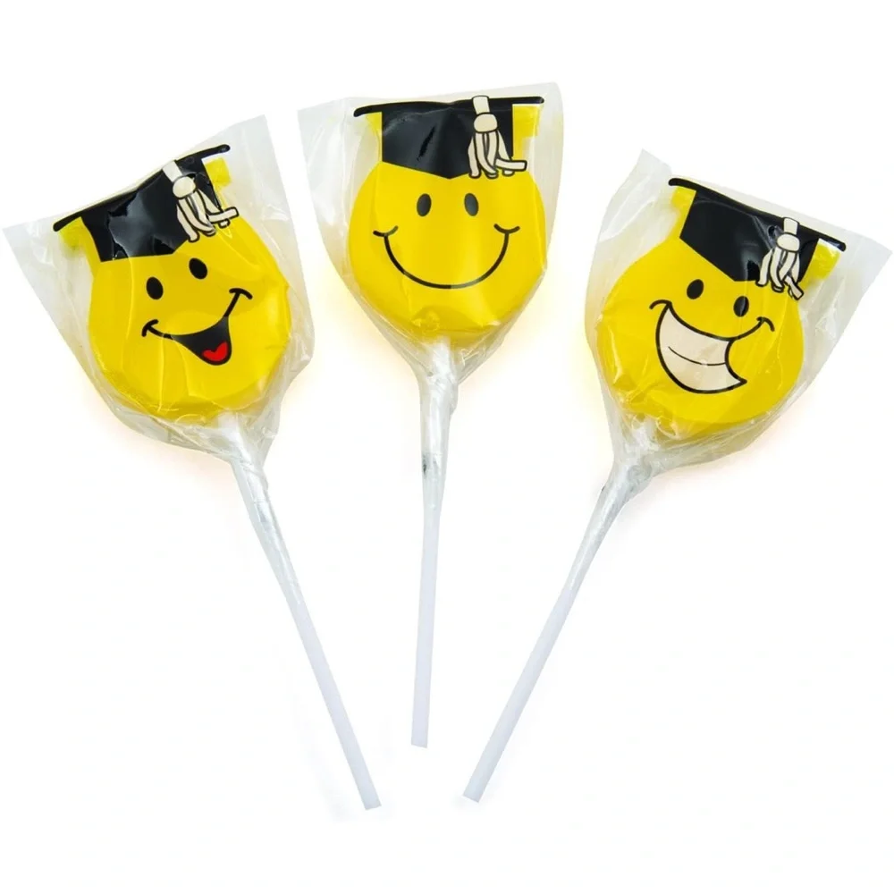 Novelty Graduation Smiley Face lollipops - 24ct
